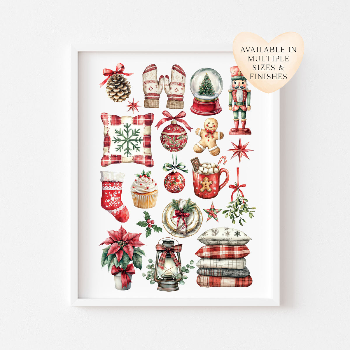 Christmas print Red Plaid vintage mood board seasonal unframed wall art poster print