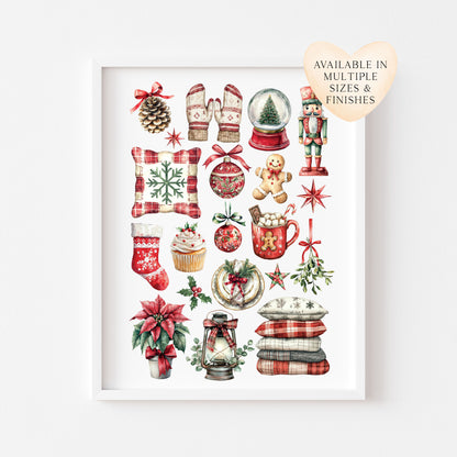 Christmas print Red Plaid vintage mood board seasonal unframed wall art poster print