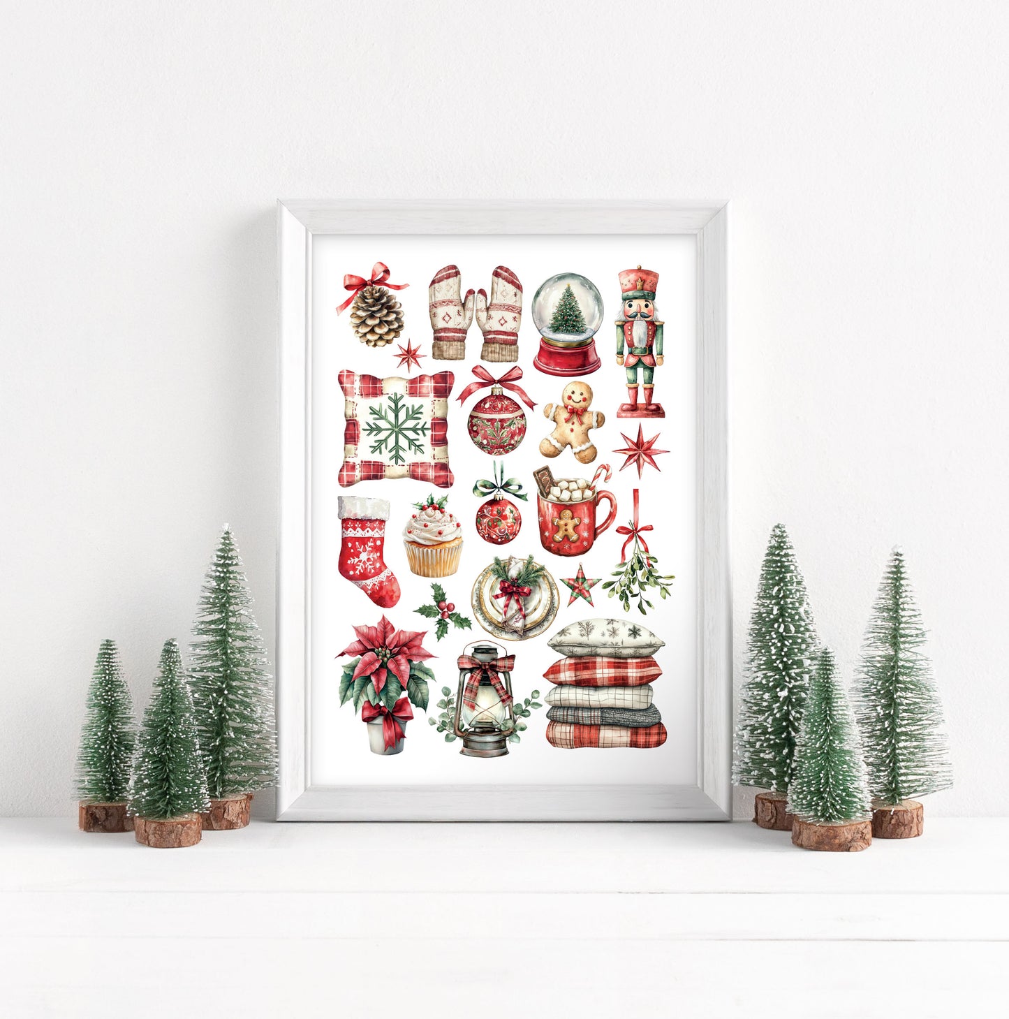 Christmas print Red Plaid vintage mood board seasonal unframed wall art poster print