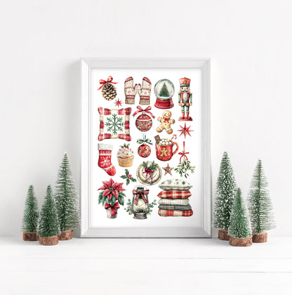 Christmas print Red Plaid vintage mood board seasonal unframed wall art poster print