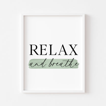 Bathroom print relax and breathe green watercolour, bathroom wash room unframed wall art poster print, bathroom signs, bathroom accessories, bathroom pictures, art signs