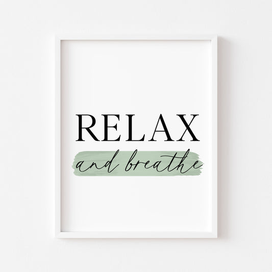 Bathroom print relax and breathe green watercolour, bathroom wash room unframed wall art poster print, bathroom signs, bathroom accessories, bathroom pictures, art signs
