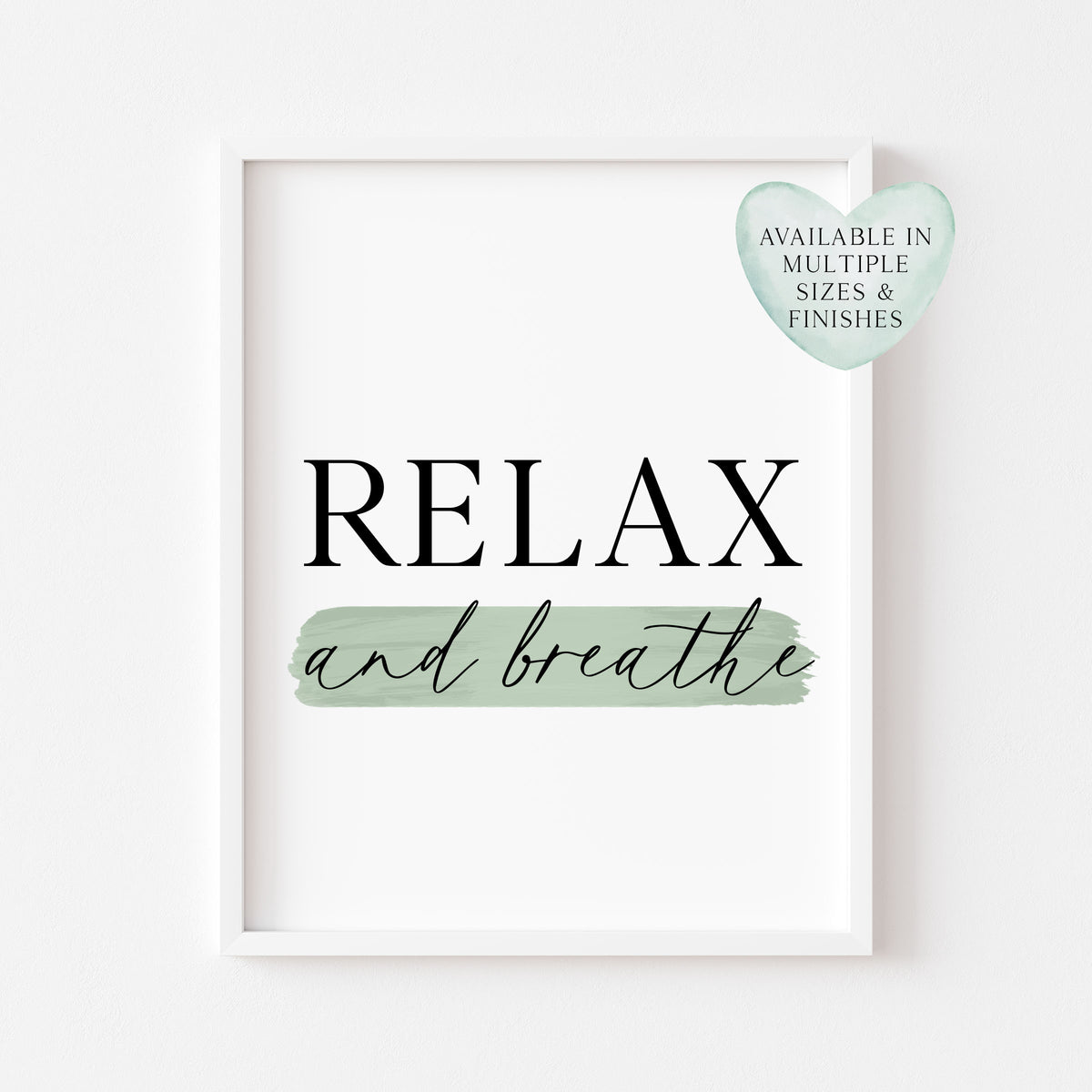 Bathroom print relax and breathe green watercolour, bathroom wash room unframed wall art poster print, bathroom signs, bathroom accessories, bathroom pictures, art signs