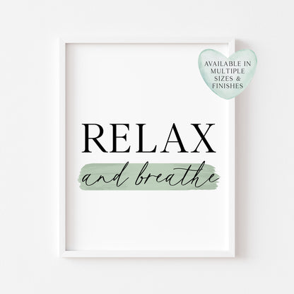 Bathroom print relax and breathe green watercolour, bathroom wash room unframed wall art poster print, bathroom signs, bathroom accessories, bathroom pictures, art signs