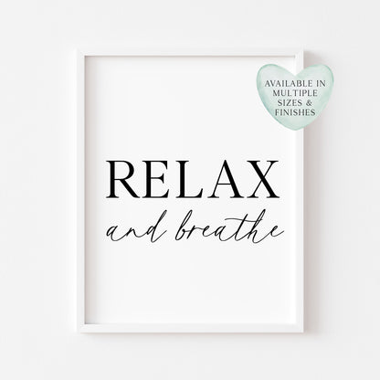 Bathroom print relax and breathe, bathroom wash room unframed wall art poster print, bathroom signs, bathroom accessories, bathroom pictures, art signs