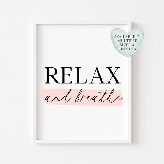 Bathroom print relax and breathe pink watercolour, bathroom wash room unframed wall art poster print, bathroom signs, bathroom accessories, bathroom pictures, art signs