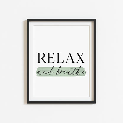 Bathroom print relax and breathe green watercolour, bathroom wash room unframed wall art poster print, bathroom signs, bathroom accessories, bathroom pictures, art signs