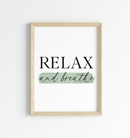 Bathroom print relax and breathe green watercolour, bathroom wash room unframed wall art poster print, bathroom signs, bathroom accessories, bathroom pictures, art signs