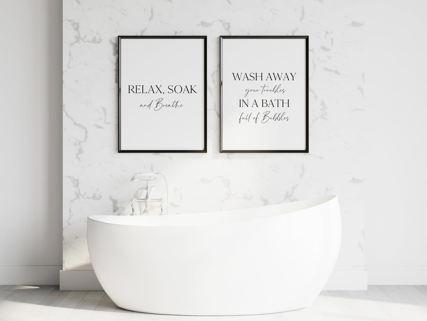 Set of 2 bathroom prints, relax soak & breathe, bath full of bubbles bathroom washroom toilet en suite unframed wall art poster prints