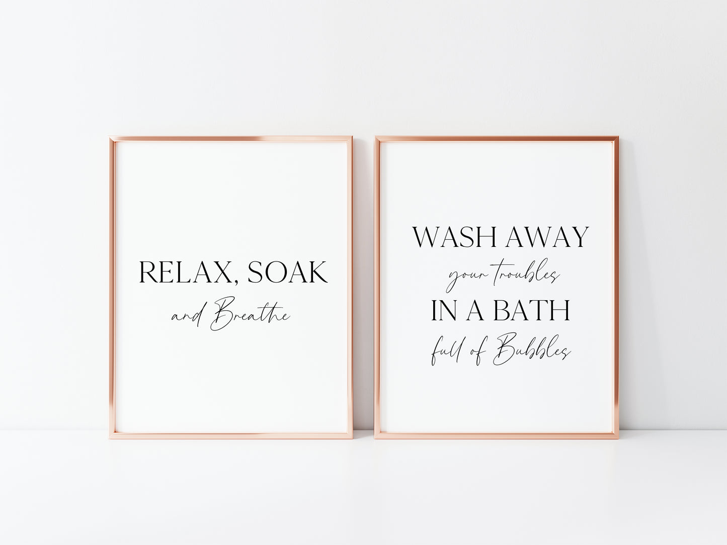 Set of 2 bathroom prints, relax soak & breathe, bath full of bubbles bathroom washroom toilet en suite unframed wall art poster prints