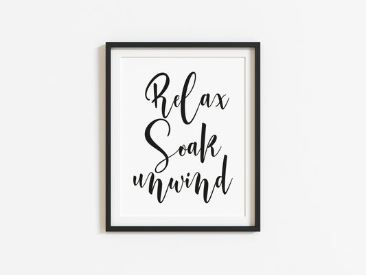 Bathroom print, relax soak unwind bathroom wash room unframed wall art poster print