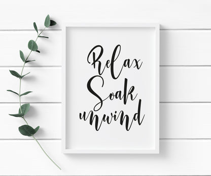Bathroom print, relax soak unwind bathroom wash room unframed wall art poster print