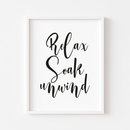 Bathroom print, relax soak unwind bathroom wash room unframed wall art poster print