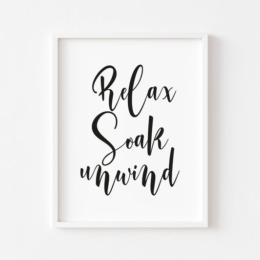 Bathroom print, relax soak unwind bathroom wash room unframed wall art poster print