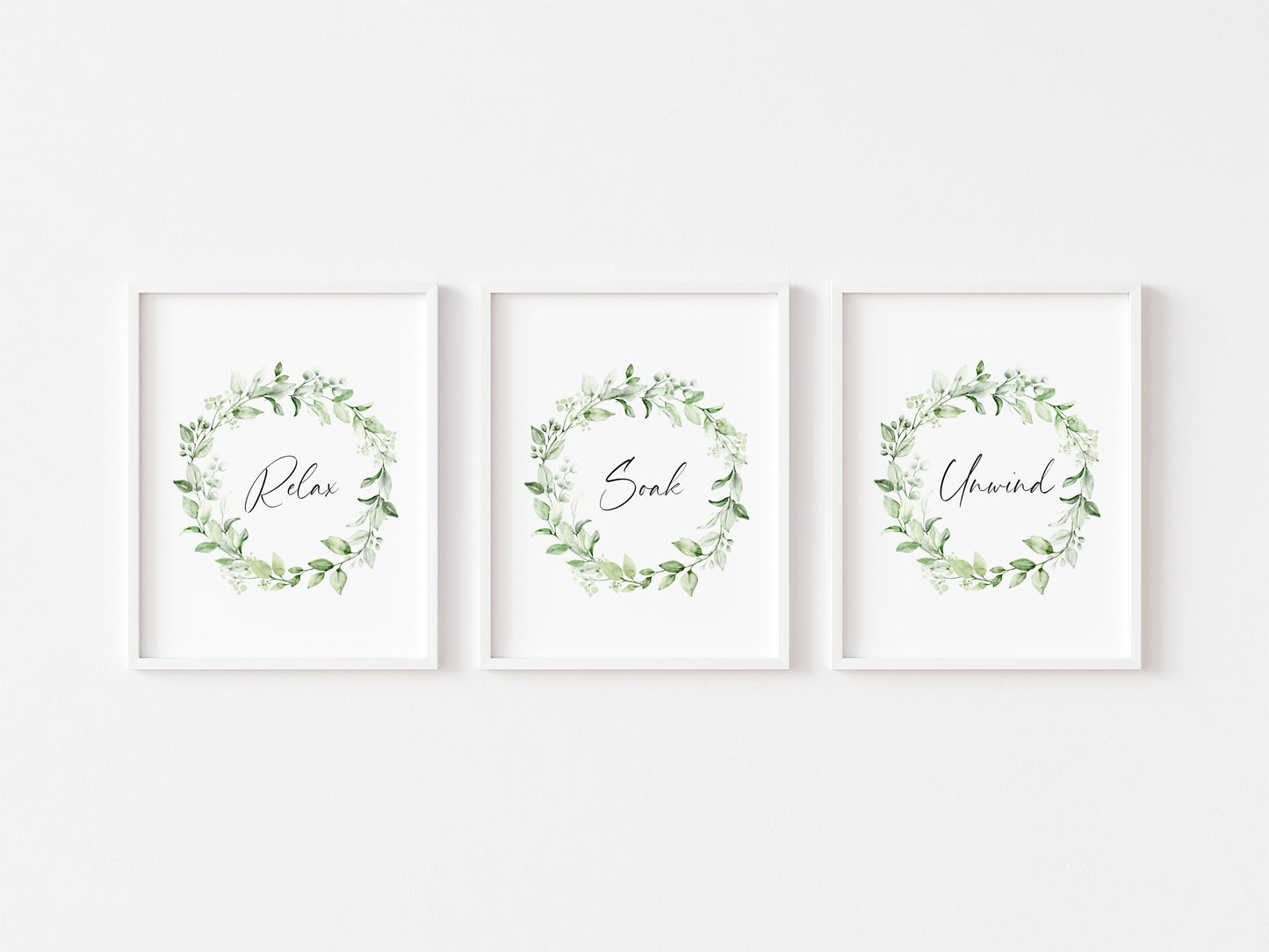 Set of 3 bathroom prints relax soak unwind eucalyptus plant wreath set wall art poster unframed prints