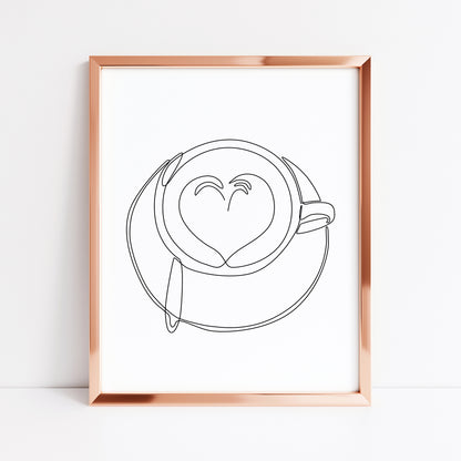 Cappuccino latte love line drawing illustration kitchen/office unframed wall art poster print