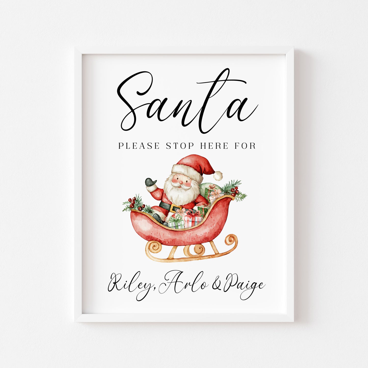 Santa please stop here for kids Christmas red seasonal unframed wall art poster print