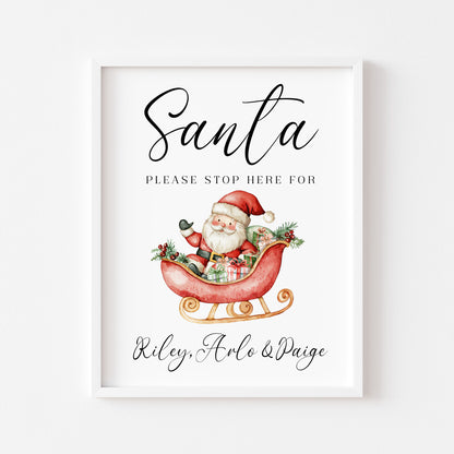 Santa please stop here for kids Christmas red seasonal unframed wall art poster print