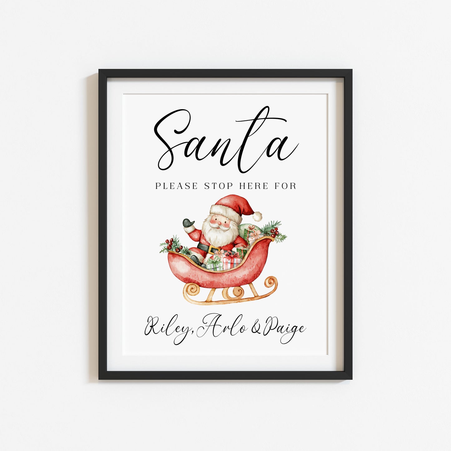 Santa please stop here for kids Christmas red seasonal unframed wall art poster print