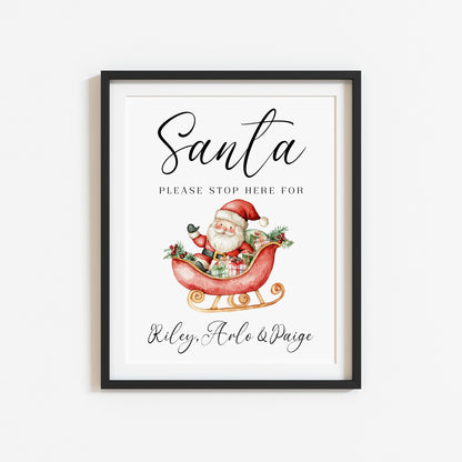 Santa please stop here for kids Christmas red seasonal unframed wall art poster print