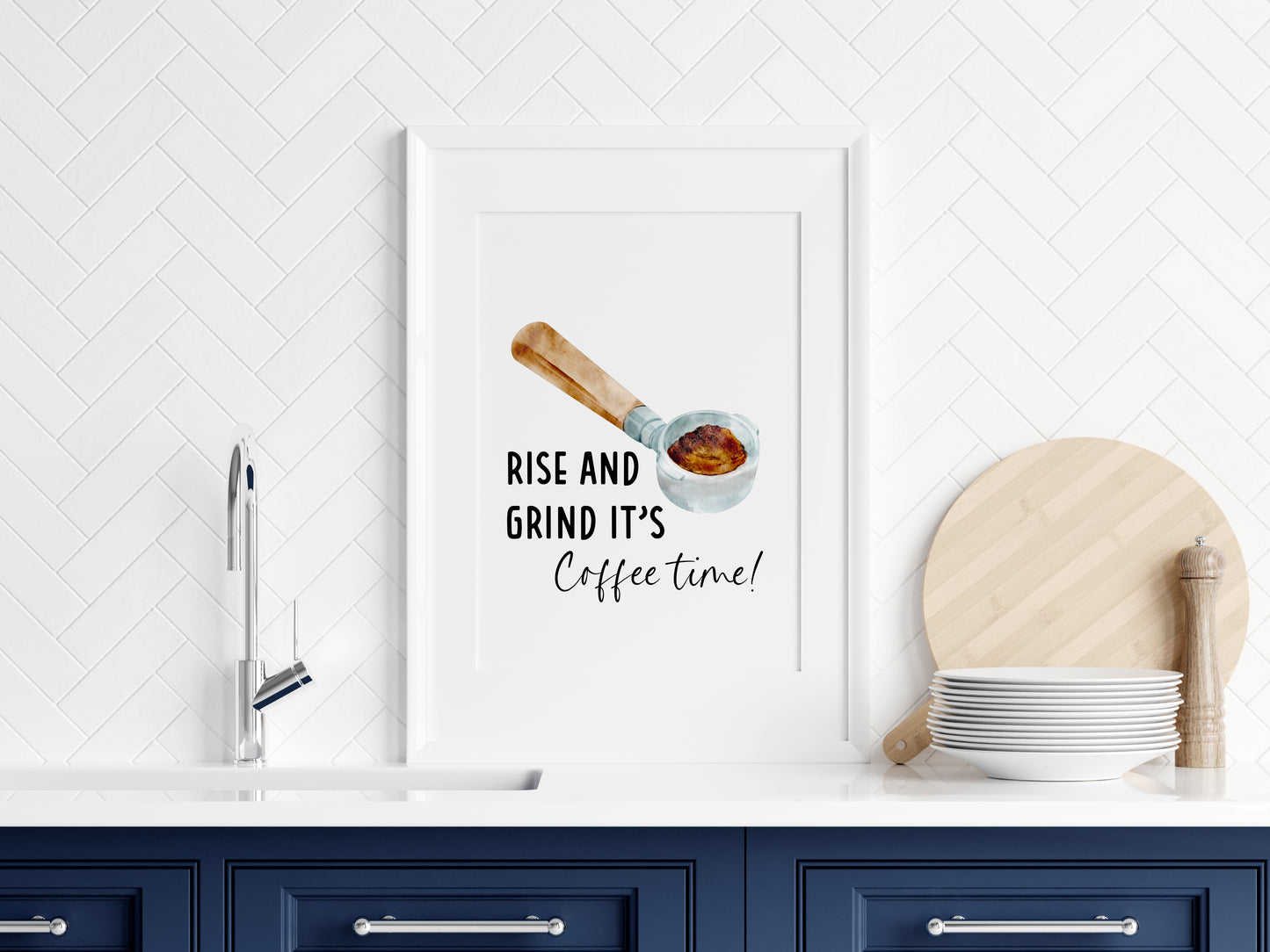 Rise and Grind It's coffee time watercolour illustration unframed office wall art poster print