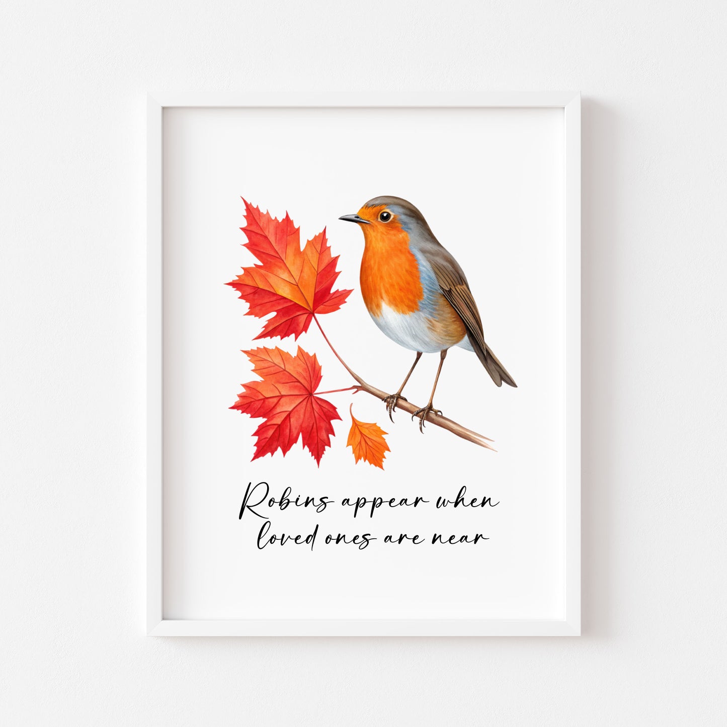 Robin Autumn Christmas Print Watercolour Red leaves Art unframed wall art poster