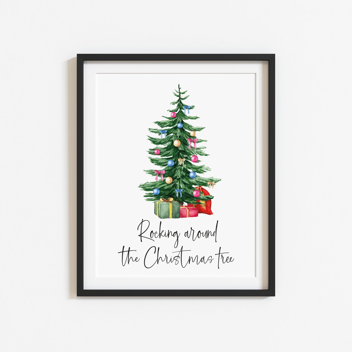 Rocking around the Christmas Tree watercolour Christmas tree illustration seasonal unframed wall art poster print