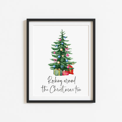 Rocking around the Christmas Tree watercolour Christmas tree illustration seasonal unframed wall art poster print