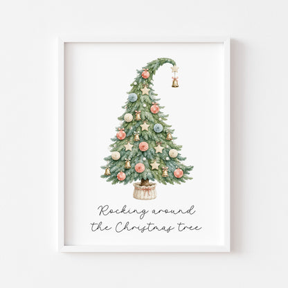 Christmas Tree Print Watercolour xmas seasonal holiday Wall Art (Unframed)