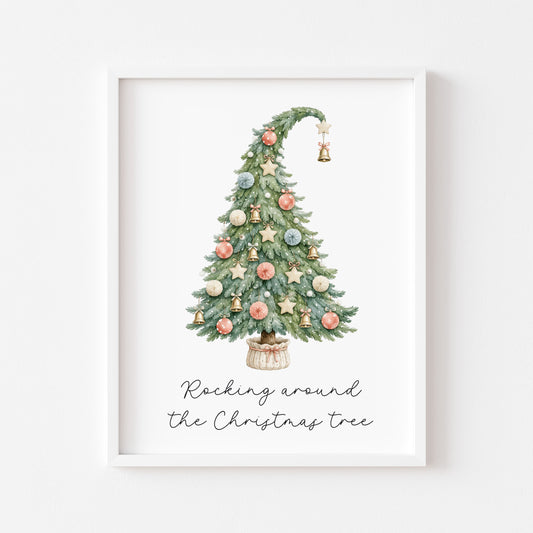 Christmas Tree Print Watercolour xmas seasonal holiday Wall Art (Unframed)