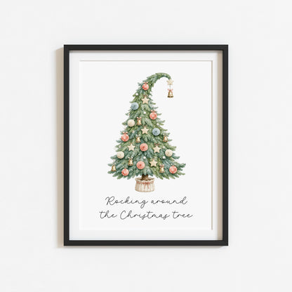 Christmas Tree Print Watercolour xmas seasonal holiday Wall Art (Unframed)