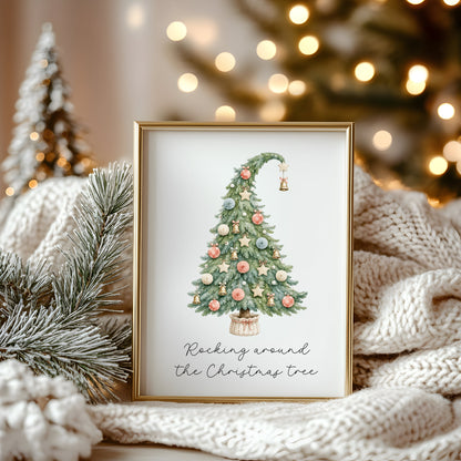 Christmas Tree Print Watercolour xmas seasonal holiday Wall Art (Unframed)