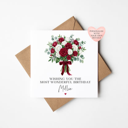 Personalised Roses Birthday Card for women, Mum, Daughter, friends (Envelope Included)