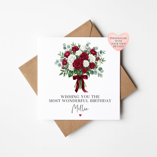 Personalised Roses Birthday Card for women, Mum, Daughter, friends (Envelope Included)