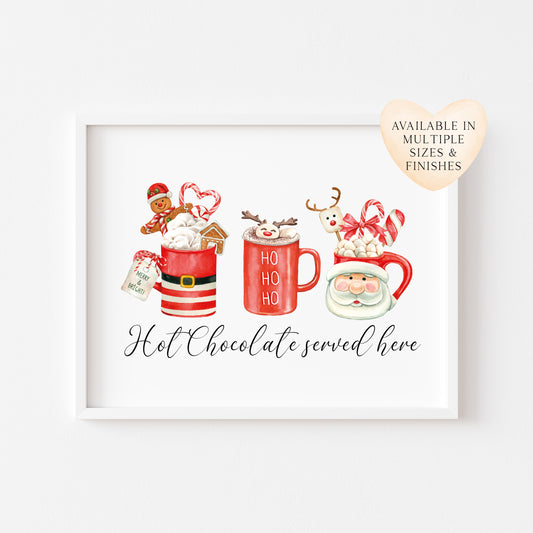 Hot chocolate served here landscape red funny Santa mugs watercolour hot drink xmas seasonal unframed wall art poster print