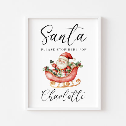 Santa please stop here for kids Christmas red seasonal unframed wall art poster print
