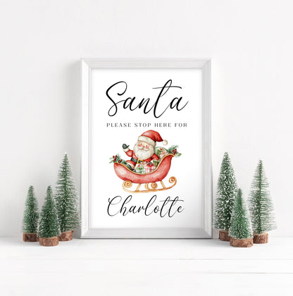 Santa please stop here for kids Christmas red seasonal unframed wall art poster print