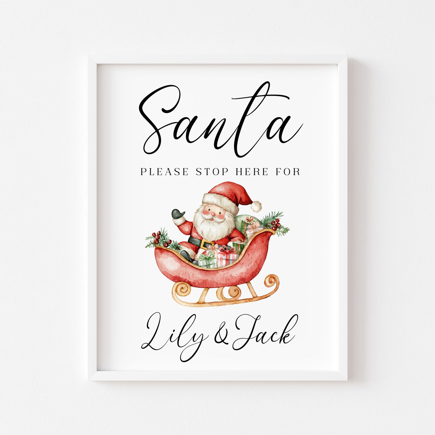 Santa please stop here for kids Christmas red seasonal unframed wall art poster print