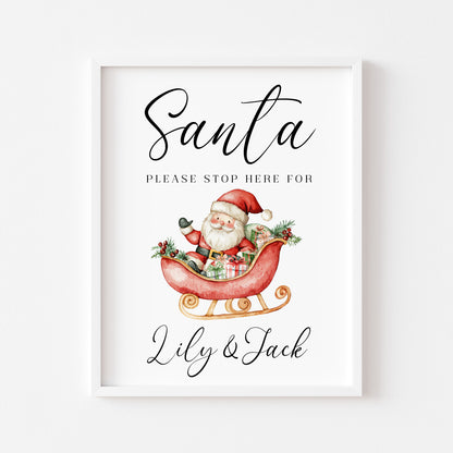 Santa please stop here for kids Christmas red seasonal unframed wall art poster print