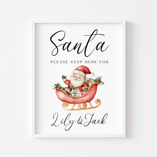 Santa please stop here for kids Christmas red seasonal unframed wall art poster print