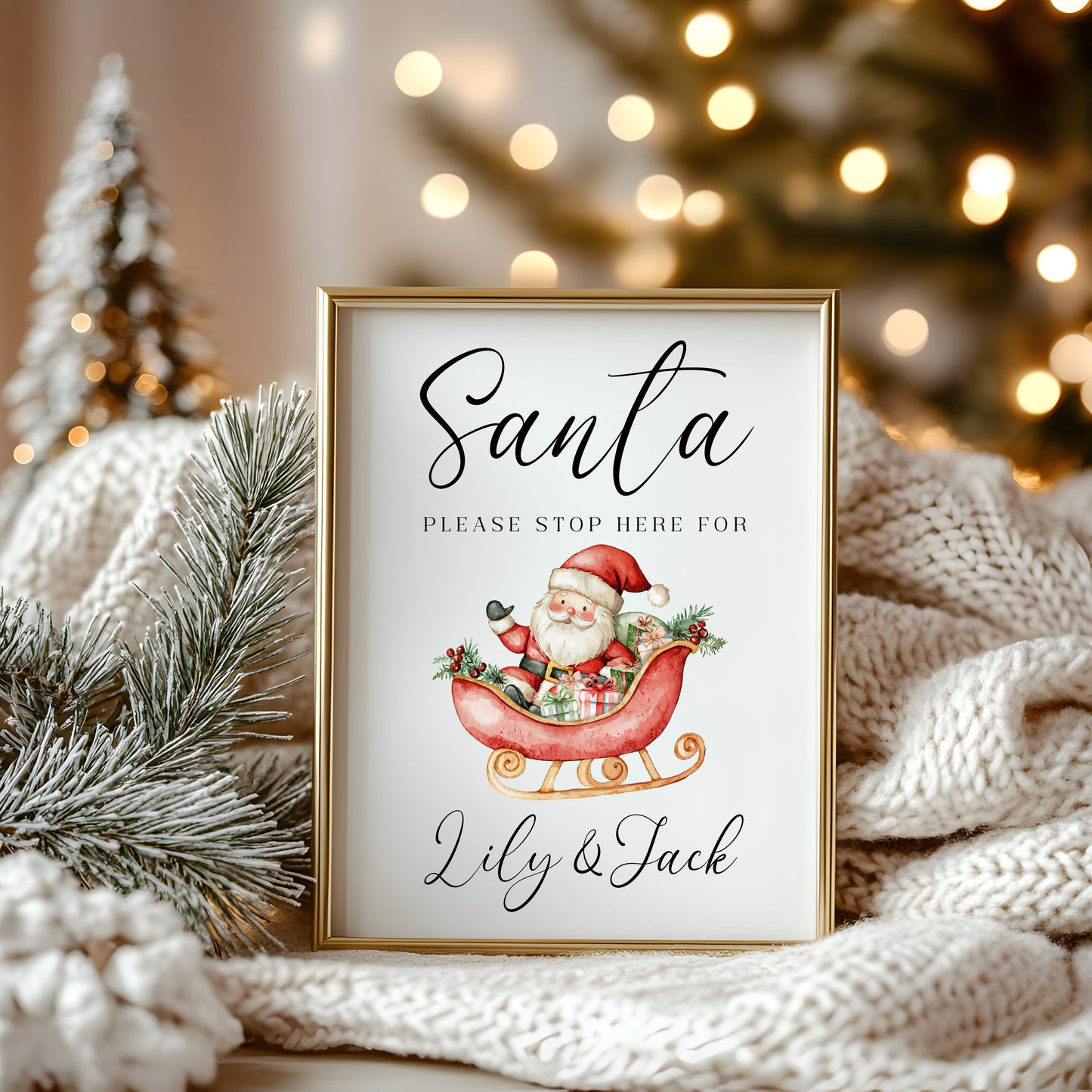 Santa please stop here for kids Christmas red seasonal unframed wall art poster print