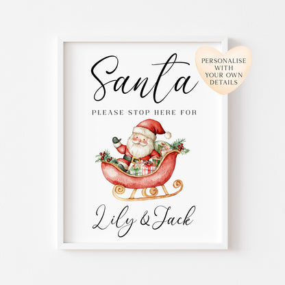 Santa please stop here for kids Christmas red seasonal unframed wall art poster print