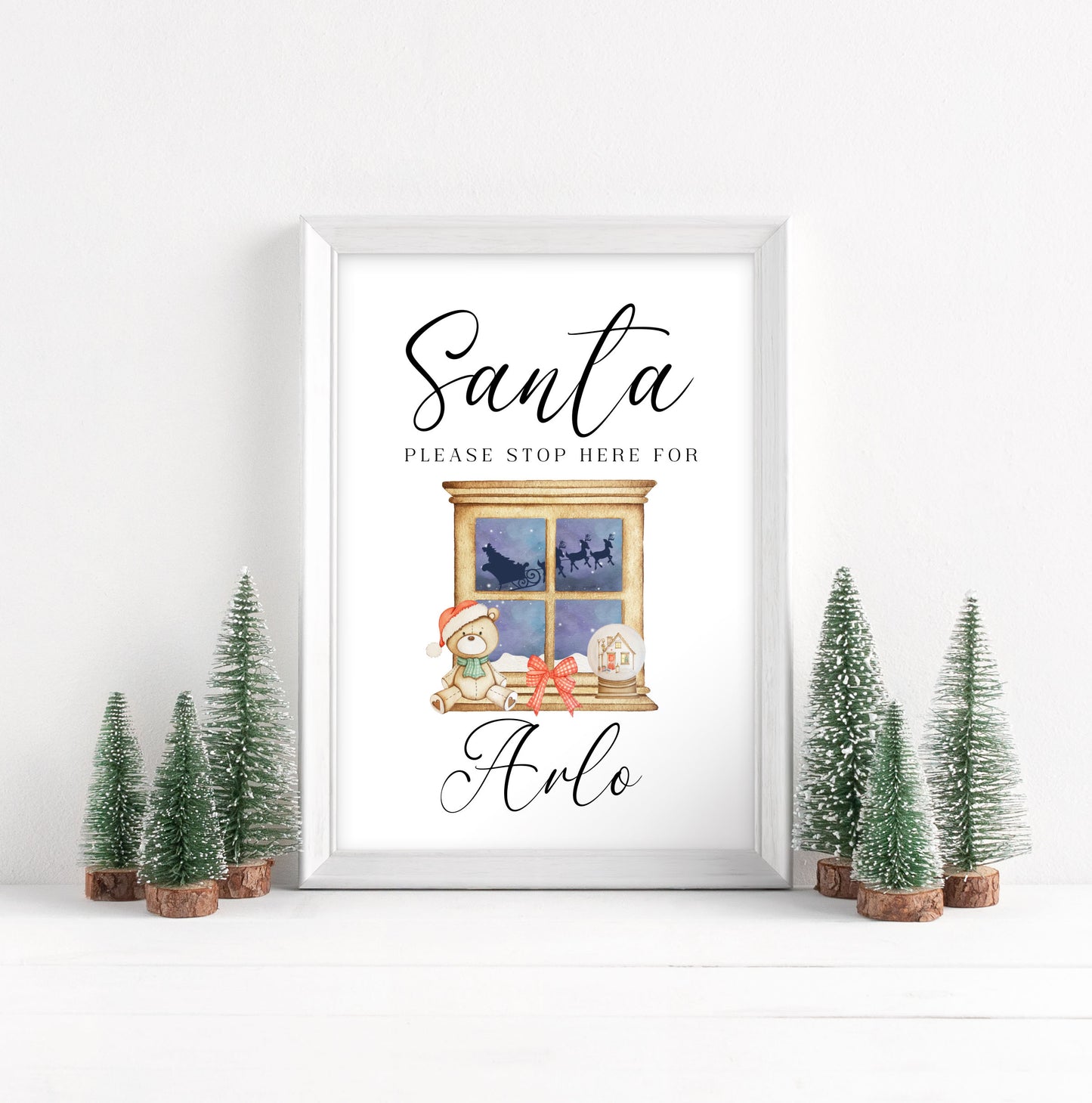 Santa please stop here for kids Christmas red xmas eve unframed wall art poster print