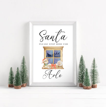 Santa please stop here for kids Christmas red xmas eve unframed wall art poster print