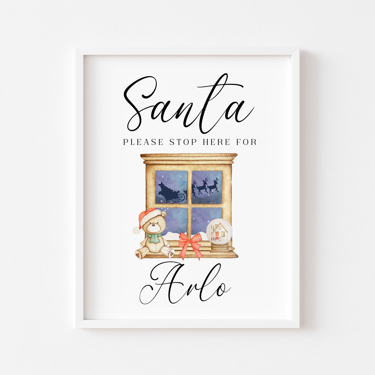 Santa please stop here for kids Christmas red xmas eve unframed wall art poster print