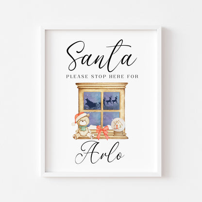 Santa please stop here for kids Christmas red xmas eve unframed wall art poster print