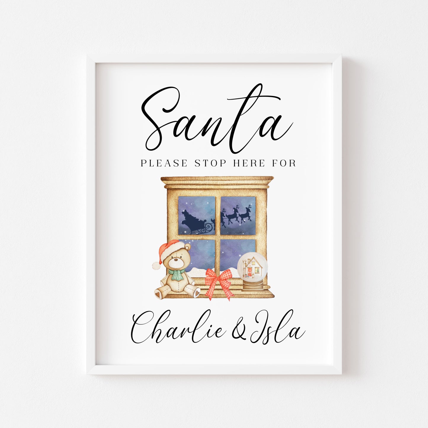 Santa please stop here for kids Christmas red xmas eve unframed wall art poster print