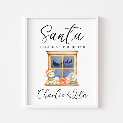 Santa please stop here for kids Christmas red xmas eve unframed wall art poster print