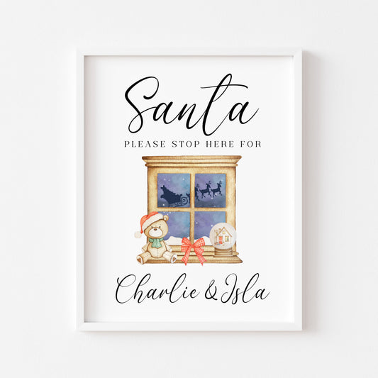 Santa please stop here for kids Christmas red xmas eve unframed wall art poster print