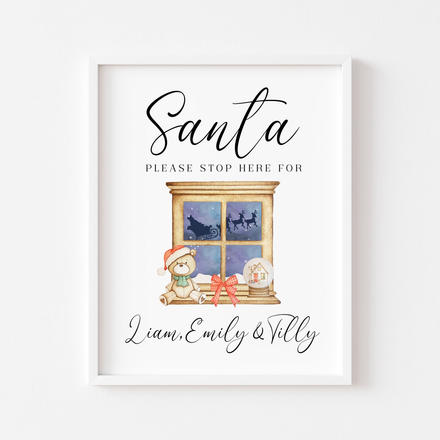 Santa please stop here for kids Christmas red xmas eve unframed wall art poster print